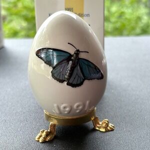 Goebel 1991 14th Edition Annual Egg Butterfly Blue White Gold Stand Germany